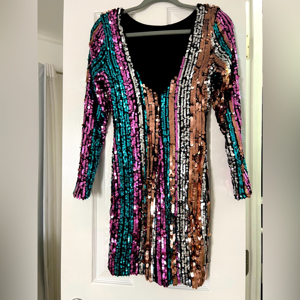 Dress, green, pink, silver, copper
